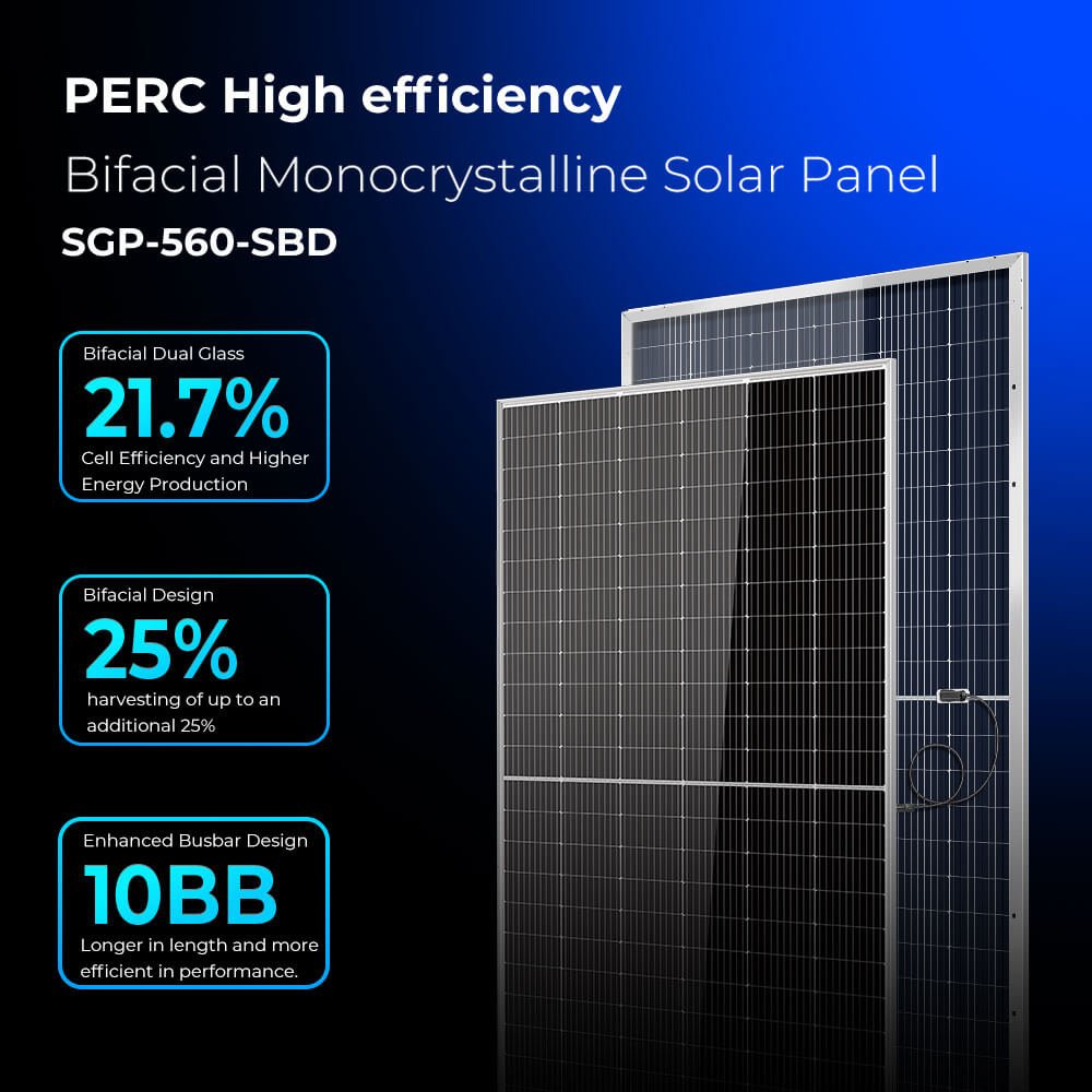 SunGoldPower 560W Bifacial PERC Solar Panel High Efficiency
