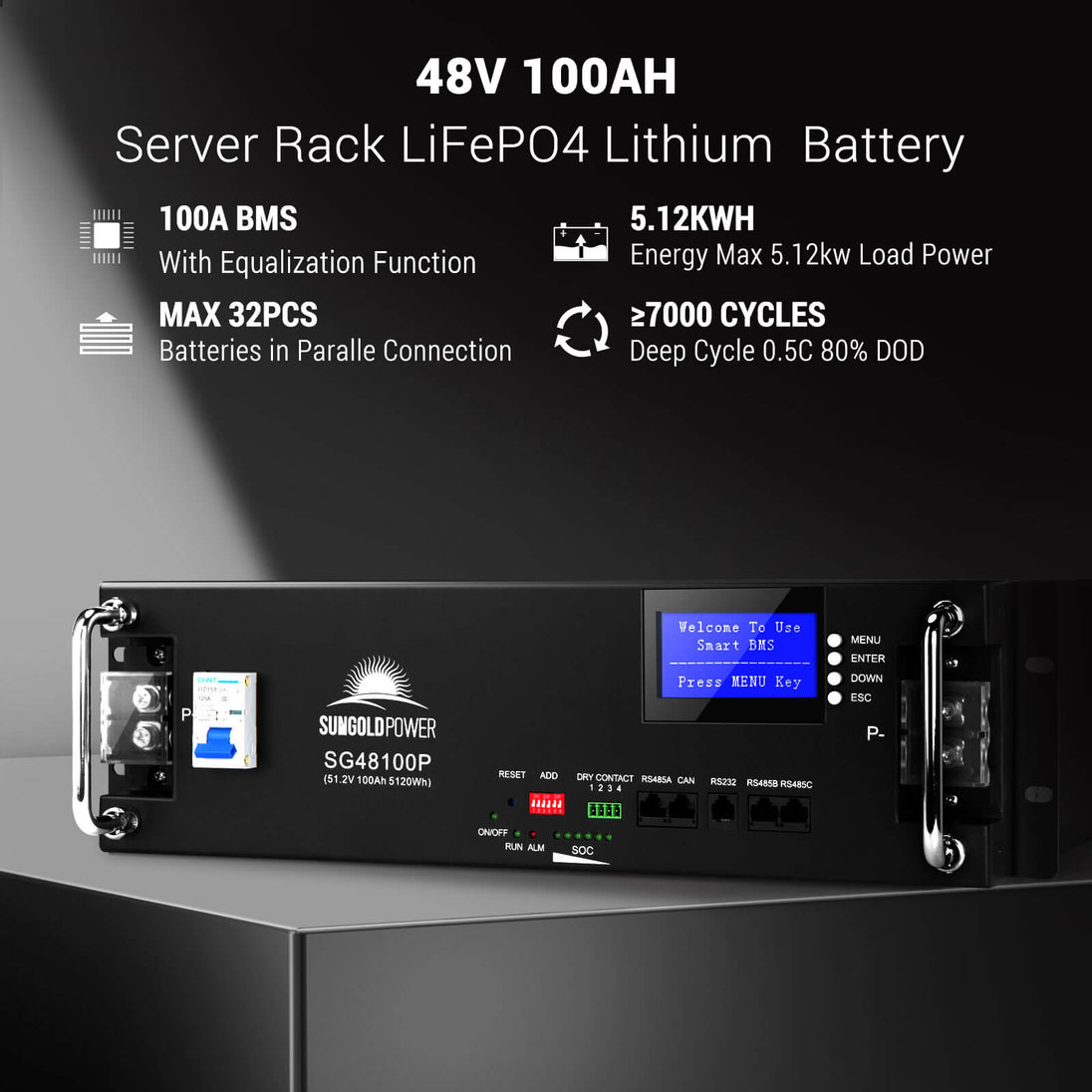 SunGoldPower 48V 100AH Server Rack Battery UL1973 Certified