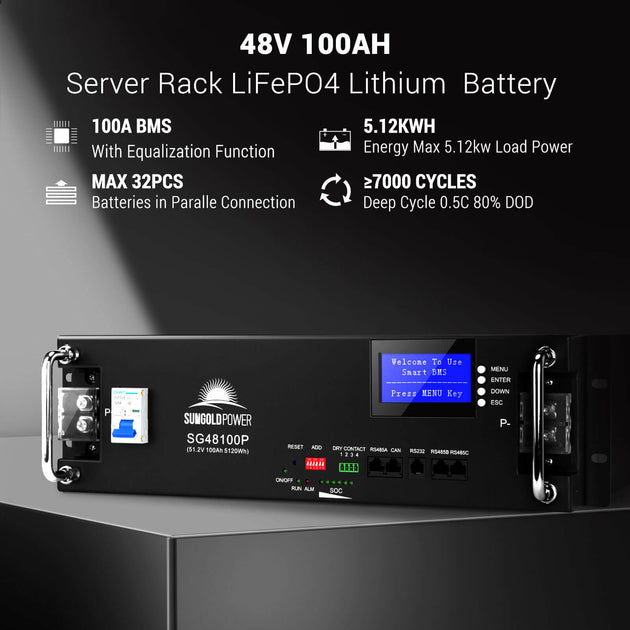 SunGoldPower UL Certified 48V 100Ah Server Rack Battery