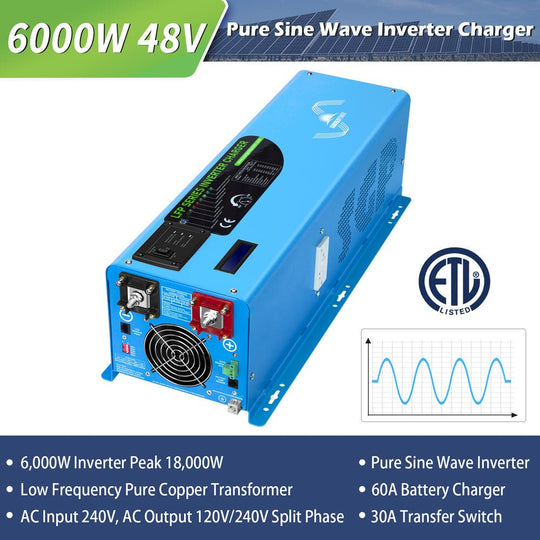 SunGoldPower 6000W Pure Sine Wave Inverter Charger 24V 48V