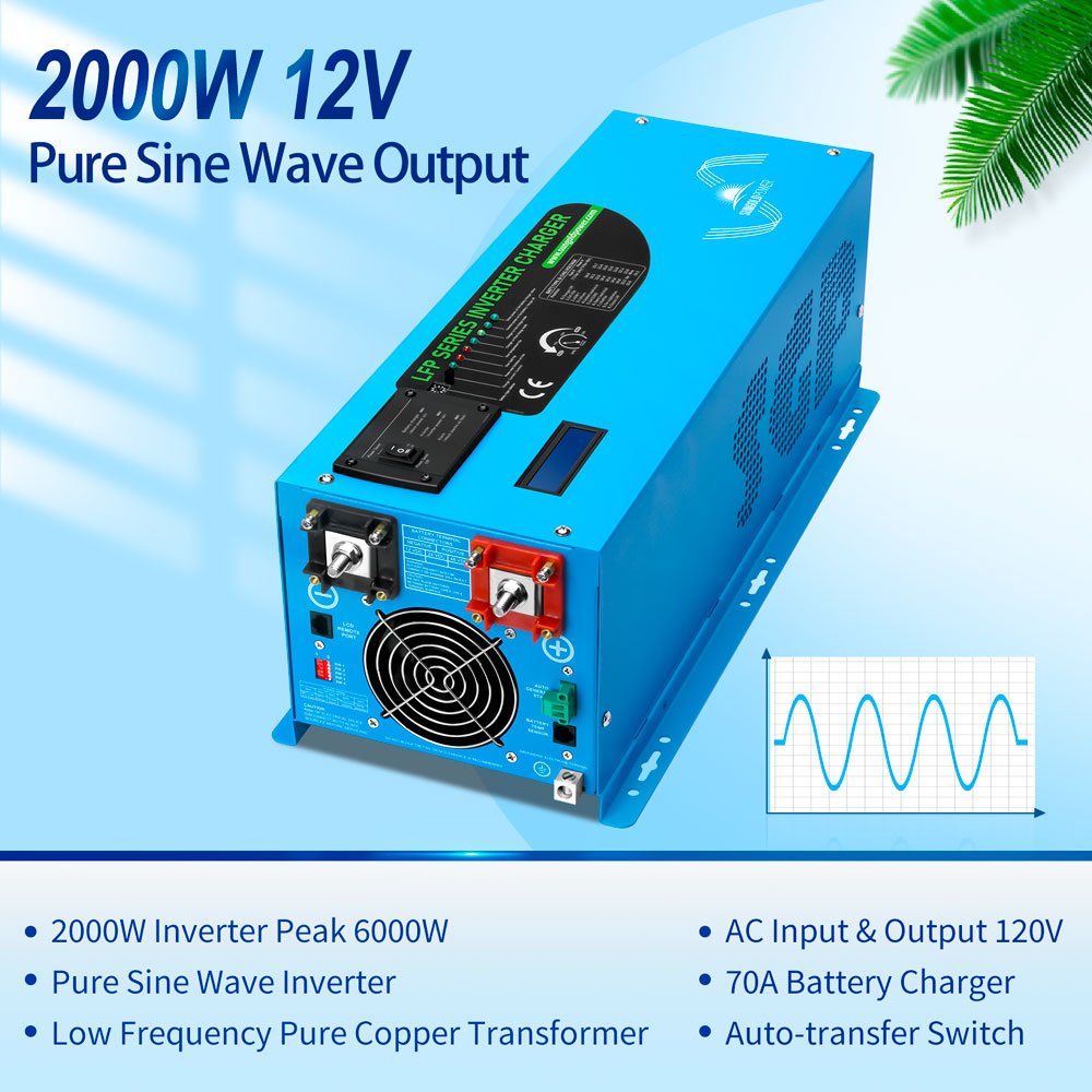 SunGoldPower 2000W 12V Pure Sine Wave Inverter Charger