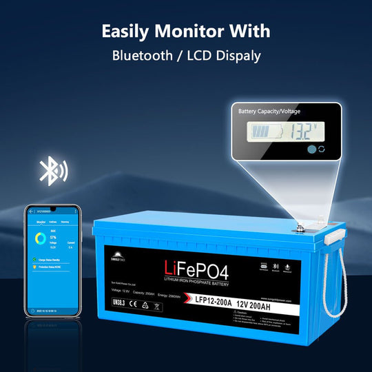 SunGoldPower 200Ah LiFePo4 Battery Bluetooth Self Heating IP65