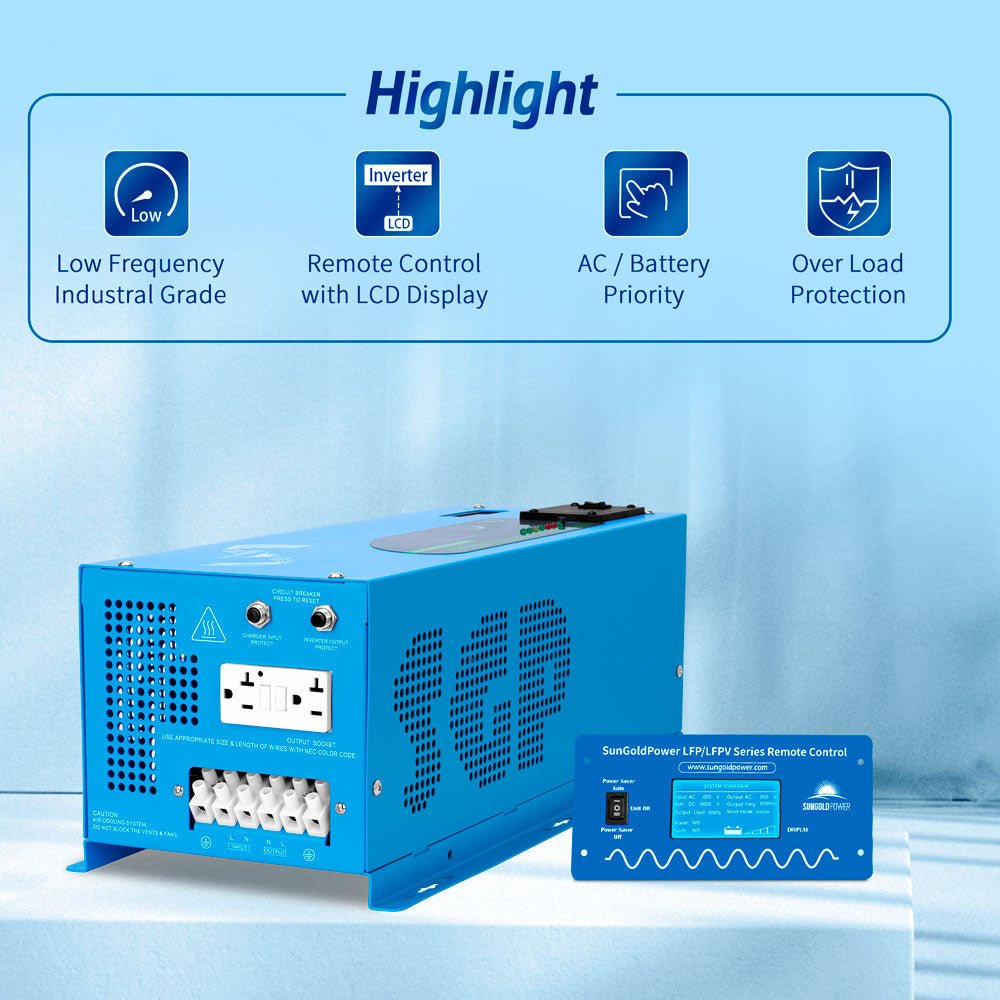 SunGoldPower 2000W 12V Pure Sine Wave Inverter Charger