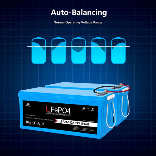 SunGoldPower 24V 100Ah LiFePO4 Battery With Bluetooth Self Heating IP65