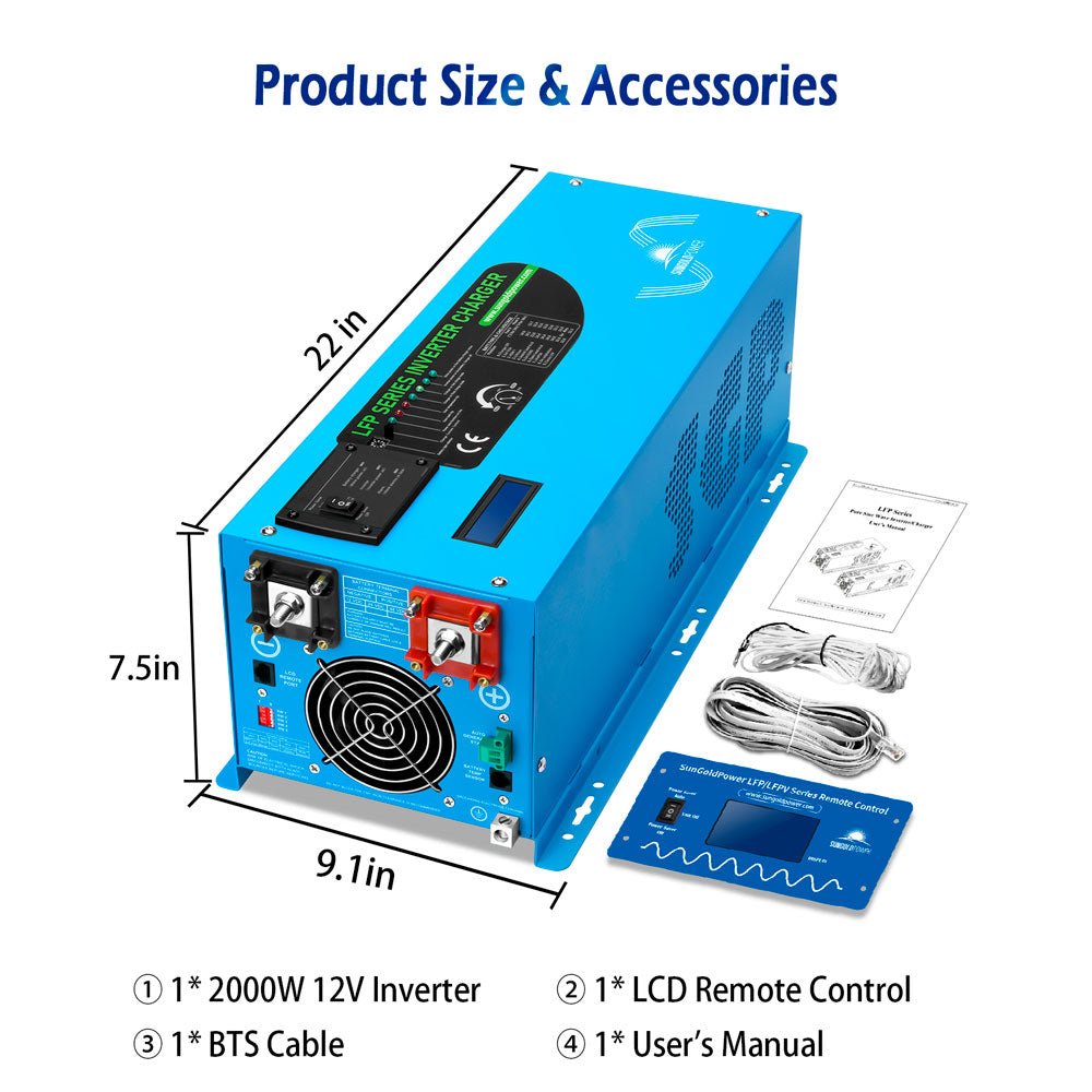 SunGoldPower 2000W 12V Pure Sine Wave Inverter Charger