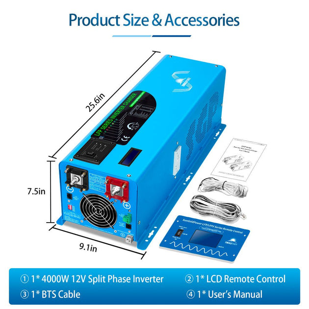 SunGoldPower 4000W 12V Pure Sine Wave Inverter Charger