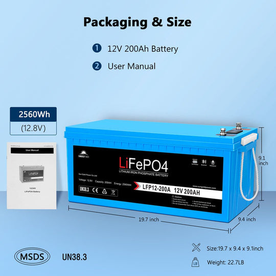 SunGoldPower 200Ah LiFePo4 Battery Bluetooth Self Heating IP65
