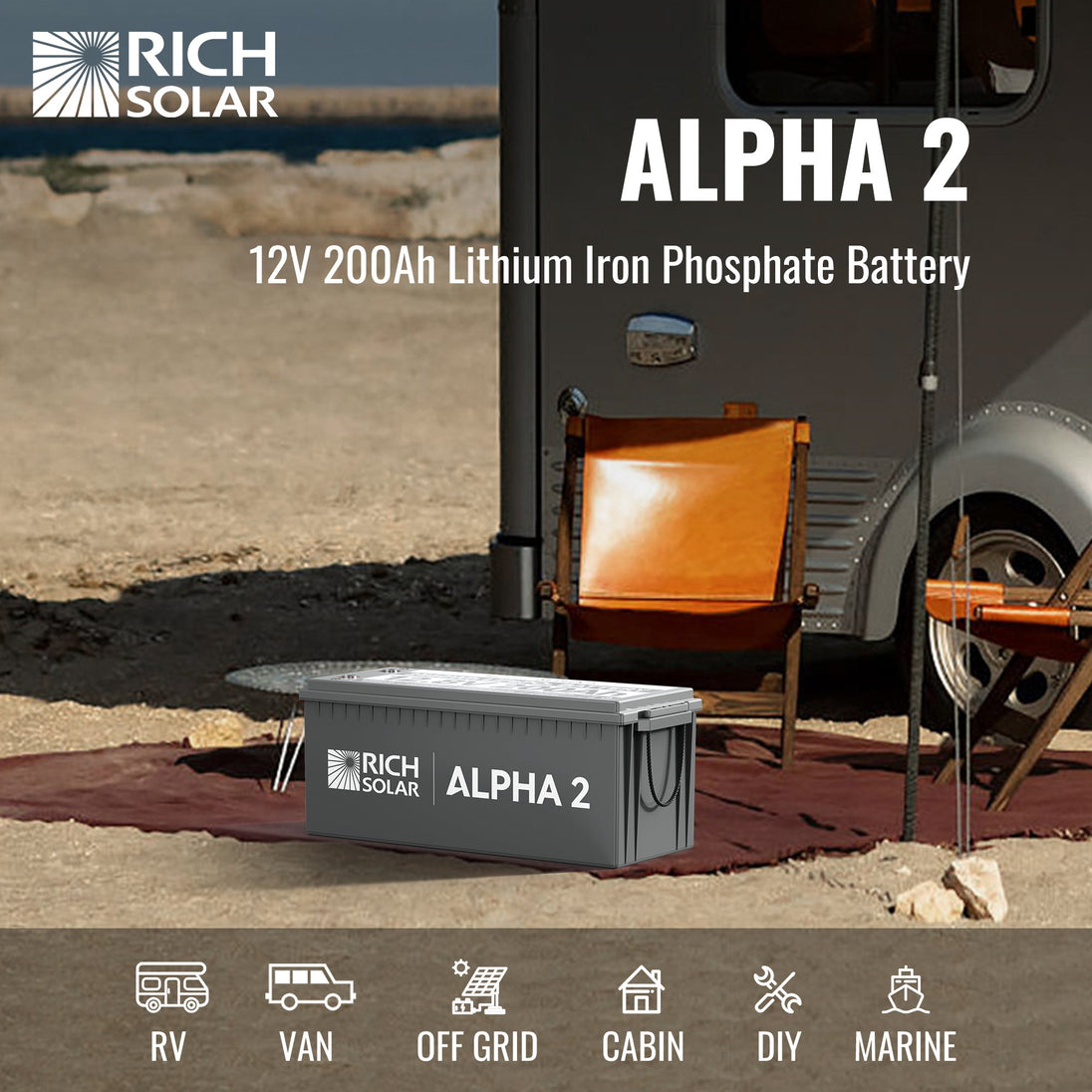 Rich Solar Alpha 2 12V 200Ah LiFePO4 Battery With Bluetooth Heated