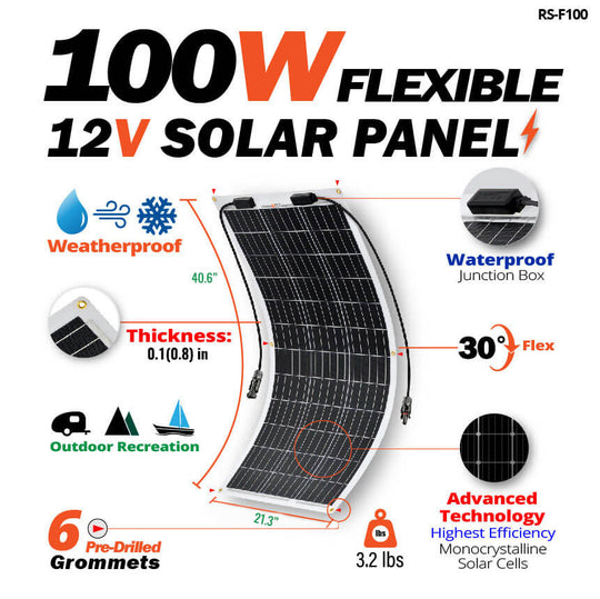 Rich Solar 100 Watt Flexible Solar Panel High Efficiency Lightweight 12V