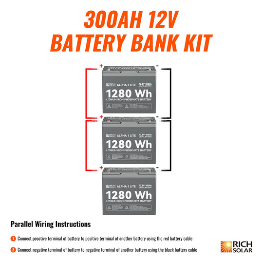 Rich Solar 300Ah 12V LiFePO4 Deep Cycle Battery Kit 3.8kWh Power