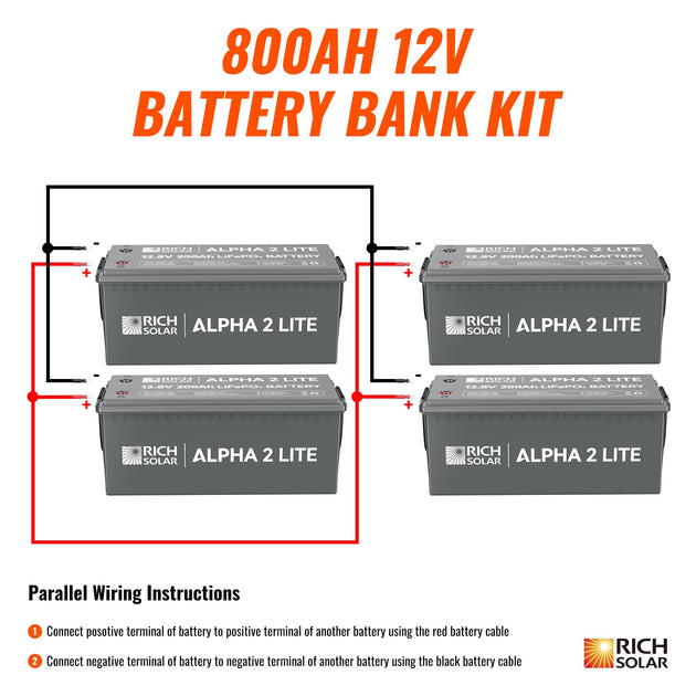 Rich Solar 800Ah 12V LiFePO4 Deep Cycle Lithium Battery Kit