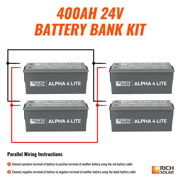Rich Solar 24V 400AH Lithium Battery Bank 10.2kWh Power