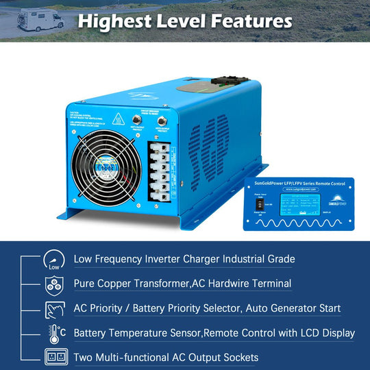 SunGoldPower 6000W Pure Sine Wave Inverter Charger 24V 48V