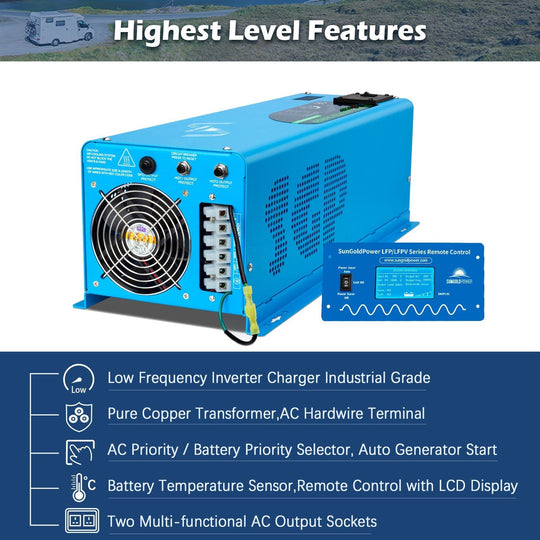 SunGoldPower 6000W Pure Sine Wave Inverter Charger 24V 48V