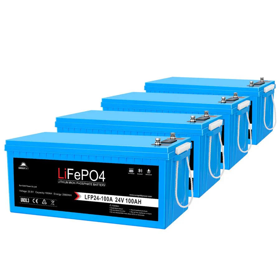 SunGoldPower 24V 100Ah LiFePO4 Battery With Bluetooth Self Heating IP65