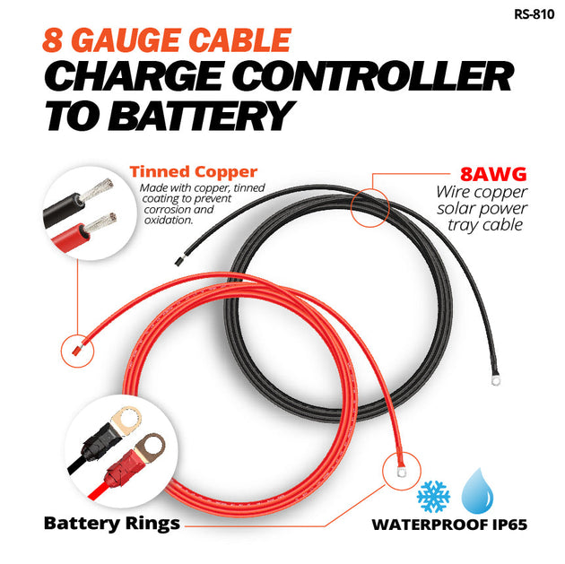 Rich Solar 8AWG Charge Controller to Battery Extension Cable Pair