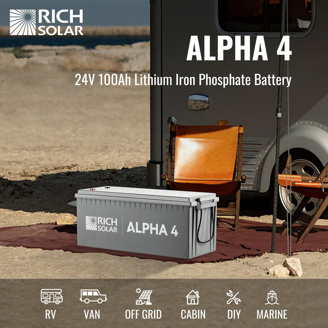 Rich Solar Alpha 4 24V 100Ah LiFePO4 Battery With Bluetooth Heated