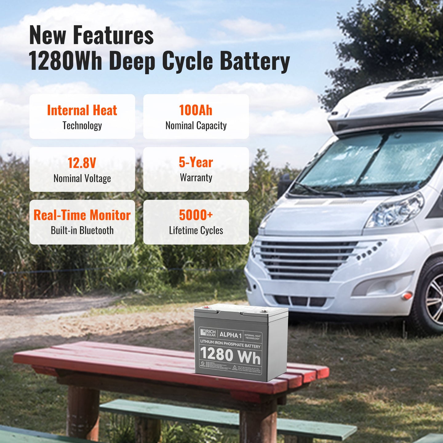 Rich Solar Alpha 1 12V 100Ah LiFePO4 Battery With Bluetooth Heated