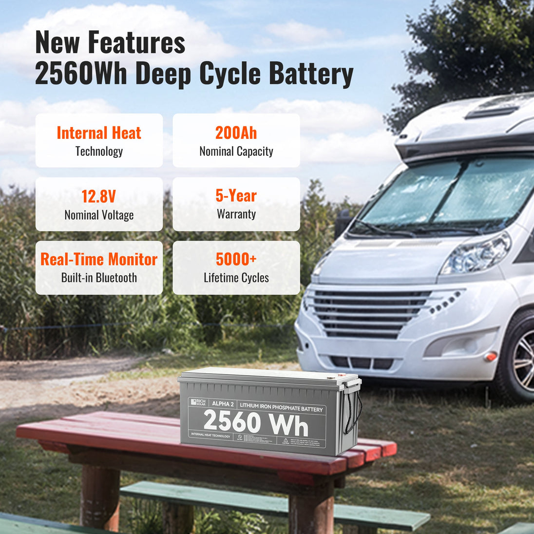 Rich Solar Alpha 2 12V 200Ah LiFePO4 Battery With Bluetooth Heated