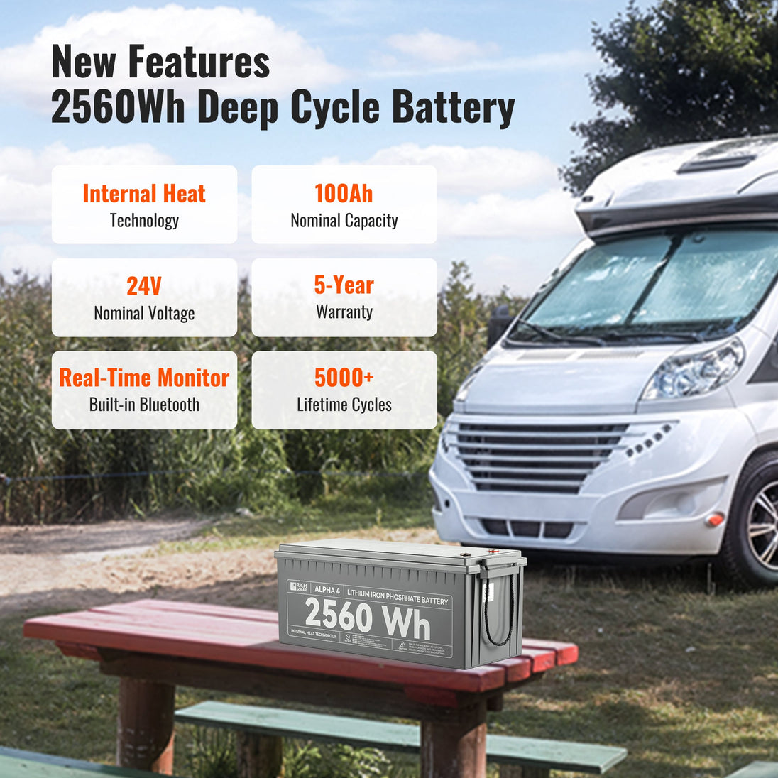 Rich Solar Alpha 4 24V 100Ah LiFePO4 Battery With Bluetooth Heated