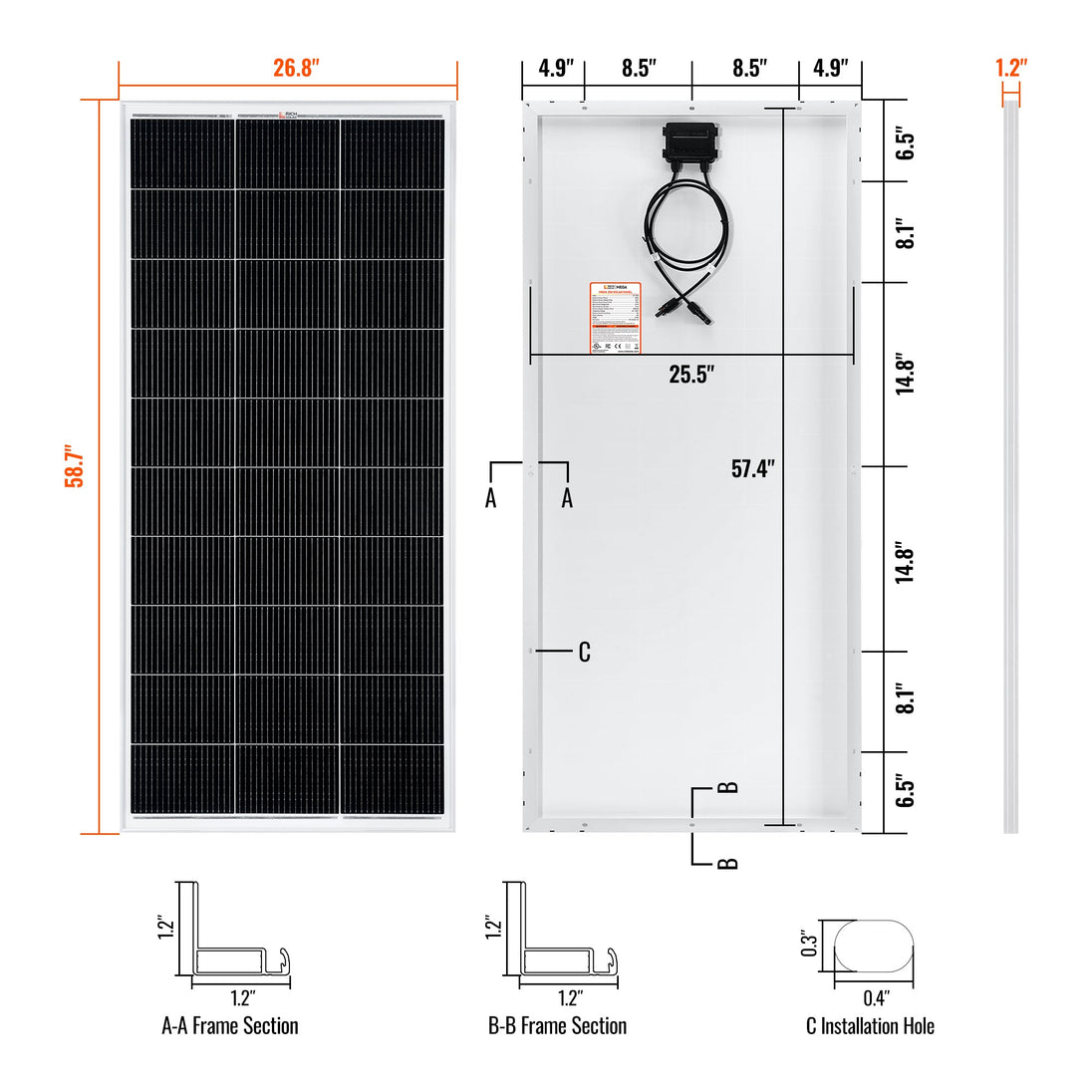 Rich Solar 200 Watt MEGA Solar Panel 12V Off Grid UL Certified