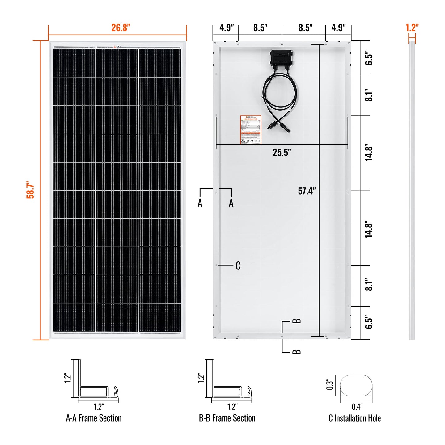 Rich Solar 200 Watt MEGA Solar Panel 12V Off Grid UL Certified