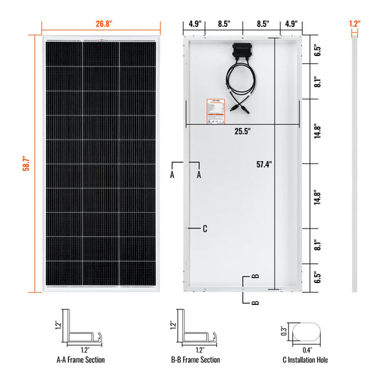 Rich Solar 200 Watt MEGA Solar Panel 12V Off Grid UL Certified