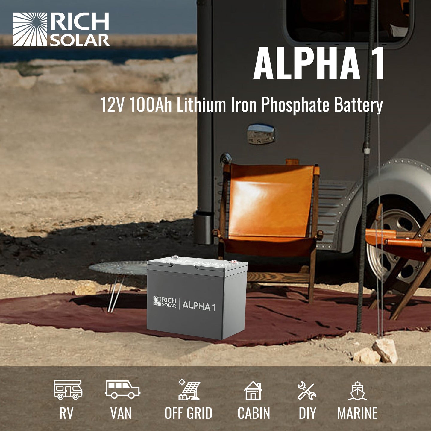 Rich Solar Alpha 1 12V 100Ah LiFePO4 Battery With Bluetooth Heated