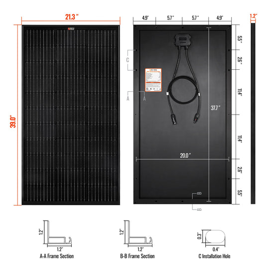 Rich Solar 100 Watt MEGA Monocrystalline Solar Panel 12V Off Grid UL Certified