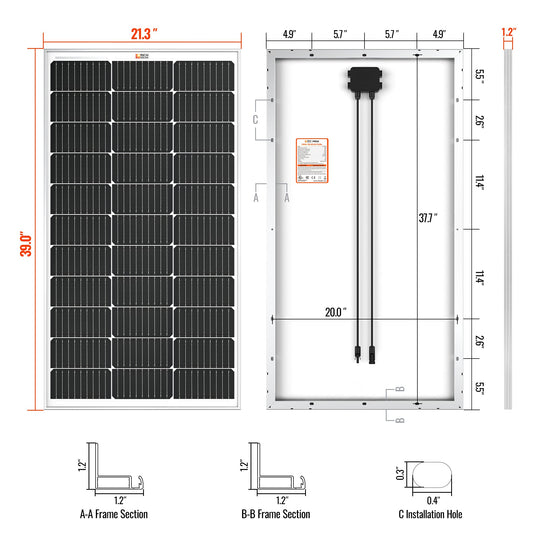 Rich Solar 100 Watt MEGA Monocrystalline Solar Panel 12V Off Grid UL Certified