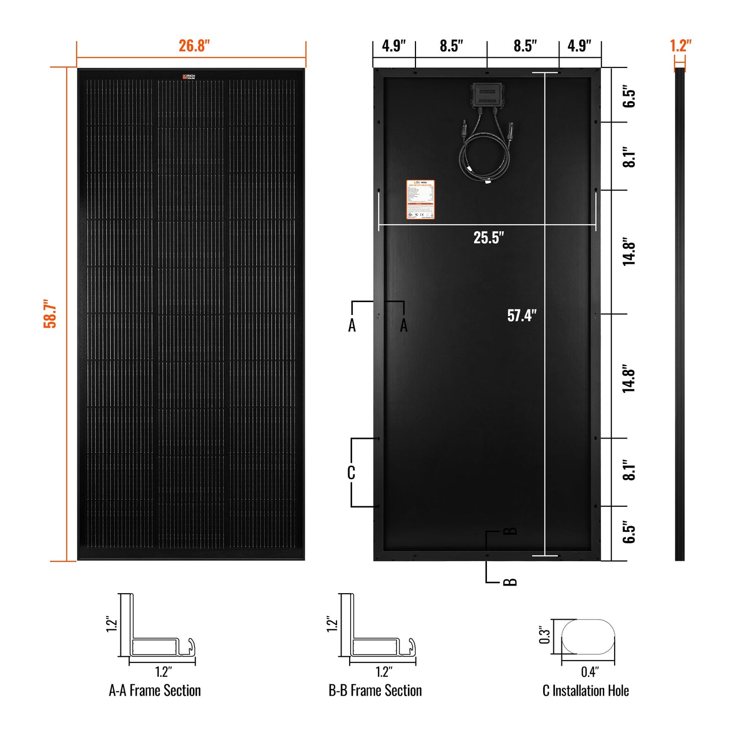 Rich Solar 200 Watt MEGA Solar Panel 12V Off Grid UL Certified