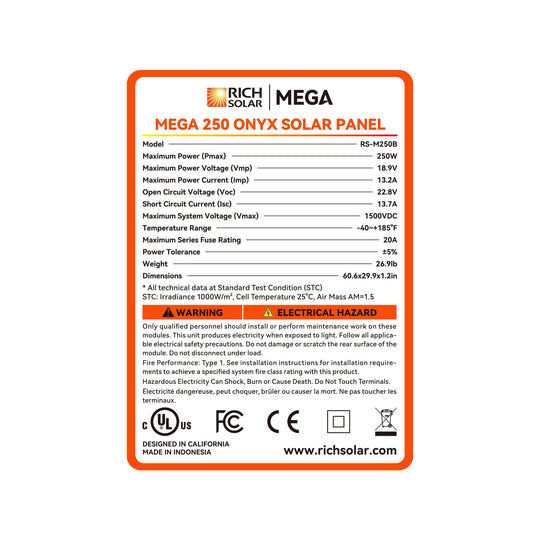 Rich Solar 250 Watt MEGA Solar Panel 12V Off Grid UL Certified